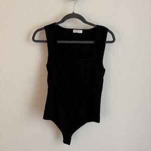 Medium Babaton Square-Neck Ribbed Bodysuit in Black